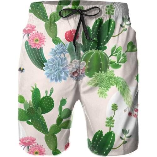 High quality Quick Dry Summer Mens Plant Cactus Siwmwear Beach Board Shorts For Man Swimming Shorts Beachwear