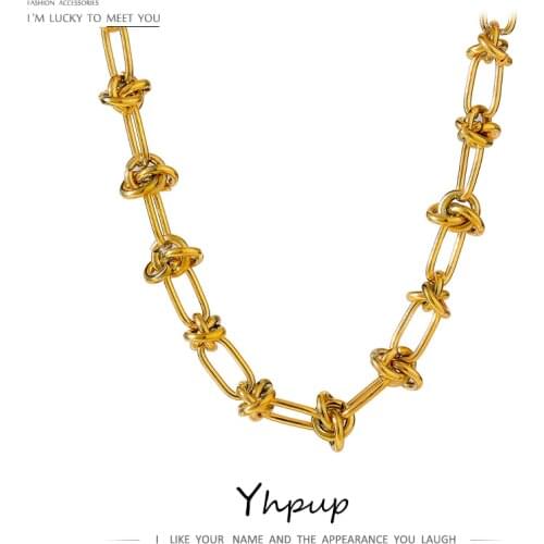 Yhpup 2021 Stainless Steel Chains Necklaces for Women Statement Golden Texture Collar 18 K Necklace бежутерия женская колье Gift