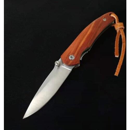 Wooden Handle Folding Knife, L043High-Hardness Steel Household Little Knife, Outdoor Camping Flshing Hiking EDC Tool Fruit Knife