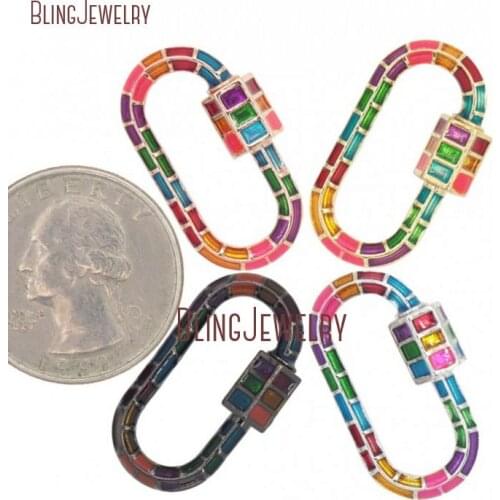 Enamel Rose Gold Silver Gold Oval LOCK INLAY Color Oval Shape Screw Clasp Lock Carabiner Pave Lock 15x26mm FC30507