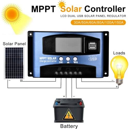 Solar Controller MPPT Conversion Charging Dual USB30A40A Voltage Stabilizer Control Photovoltaic Adjustable LCD Display Regulato