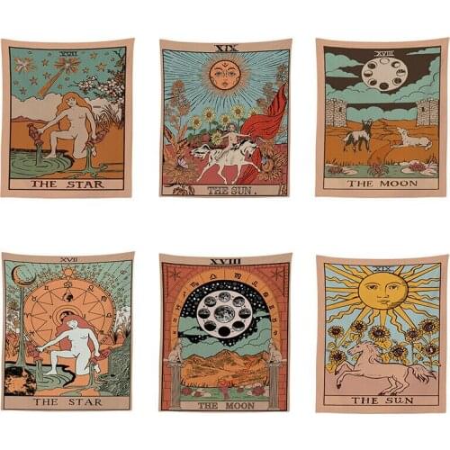 Mandala Tarot Card Pattern Blanket Tapestry Wall Hanging Tapestries Bedroom Bedspread Throw Cover Sun Moon Wall Decor 95x73CM