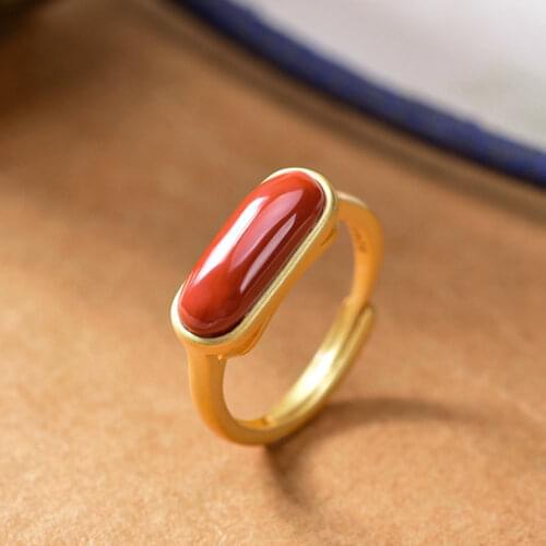 Natural South Red Agate Ring S925 Sterling Silver Jade Adjustable Ring Simple Fashion Classic Gift Ornament for Women