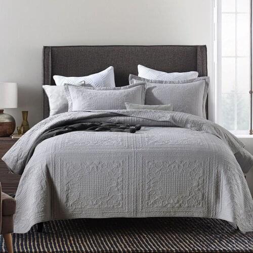 CHAUSUB Bedspread on the Bed Solid Quilt Set 3pcs Cotton Quilted Bed Cover Shams Queen Size Coverlets Summer Blanket for Double