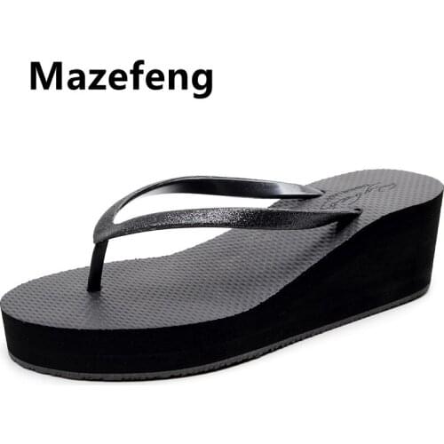 Mazefeng Fashion Women Slippers Summer Outdoor Light Weight Cool Shoes Ladies Flat Flip-flop Black Non-slip Basic Home Sandals