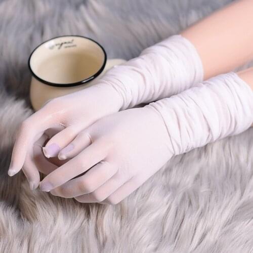 Neutral Mercerizing A Mitten Thin Silk Smooth Bride Seamless Five-finger Stockings Glove Transparent Fun Etiquette Long Gloves