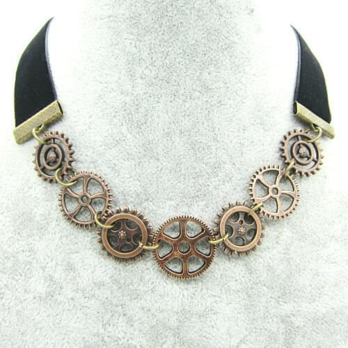 2019 New Original Design Vintage Black Velvet Steampunk Gears Choker Necklace