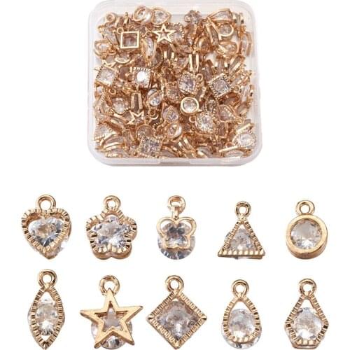 1Box Clear Cubic Zirconia Rhombus Flower Horse Triangle Teardrop Flat Round Star Heart Butterfly Alloy Charms For Jewelry Making