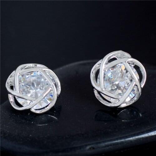 QCOOLJLY ! Charming 2pcs=1pair Silver Color 100% Cubic Zirconia CZ Brilliant classic Rose Womans Stud Earring Piercing