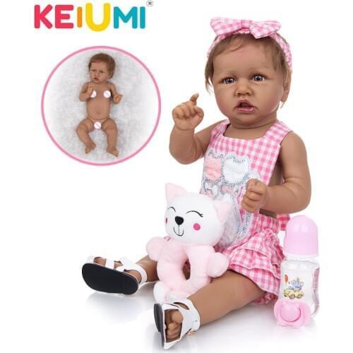 KEIUMI 23 Inch Lifelike Reborn Baby Doll All Silicone Tan Skin 57CM Lovely Baby Girl Doll For Childrens Gifts Christmas Present