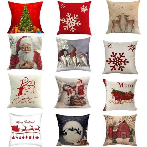 Christmas Cushion Covers Set of 4 Cotton Linen Print Cushion Covers Decorative Cushion Cover for Sofa Office 45 x 45 cm