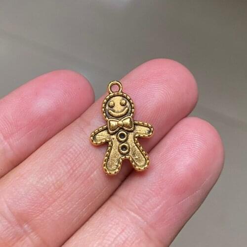 10pcs Charm Gingerbread Man Cookies Christmas Pendant Antique Gold Silver Color DIY Handmade Necklace Accessories Jewelry Crafts