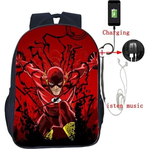Superhero The Flash USB Charge Backpack School Bags Fashion USB Charging Schoolbag Students Boys Girls Rucksack Back to School