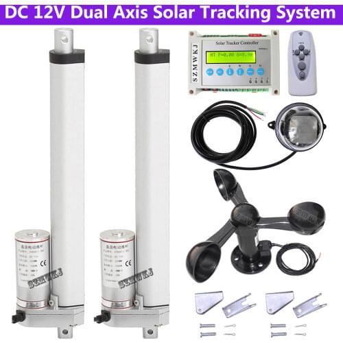 Dual Axis Solar Tracking Tracker +10" Linear Actuators 330lbs Motor +LCD Controller+Anemometer for Solar Panel Home Power System