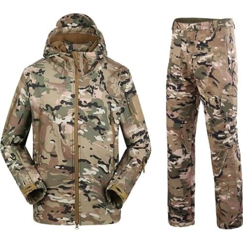 Military TAD Camouflage Shark Skin Soft Shell Tactical Suits Winter Autumn Waterproof Fleece Combat Gear Men clothing suit