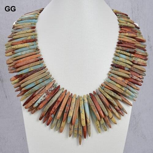 GuaiGuai Jewelry 20" 2 Rows Blue Sea Sediment Jasper Top drilled Stick Necklace