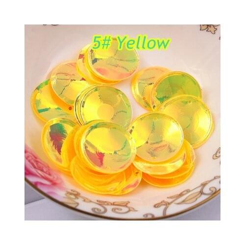 200pcs/lot Large Round Sequins 20mm PVC Cup Sequin Round With 2 Side Holes Sequins Decoration 5# Yellow Confetti Spangles