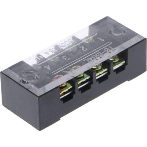 2020 New 600V 15A 4 Positions Dual Rows Covered Barrier Screw Terminal Block Strip