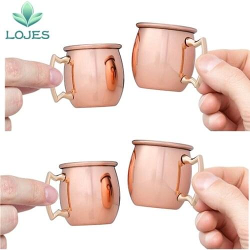 4pcs 2oz Stainless steel Drum Shape 60ml Copper Plated Moscow Mule Mugs Shot Glass Mini Shot Copper Mug Handled
