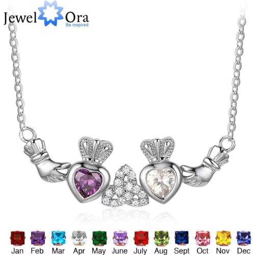 925 Sterling Silver Claddagh Necklace&Pendants 2 Heart Crown Customized Stones Necklace Irish Friendship Gift JewelOra NE101916