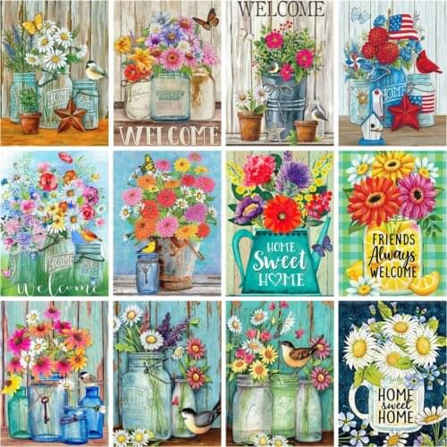 Huacan 5d Diy Diamond Painting New Arrival Daisy Flower Diamond Art Embroidery Mosaic Floral Vase Wall Stickers Gift