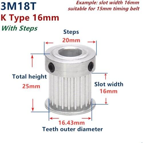 Free Shipping 16teeth 18 Teeth HTD 3M Synchronous Pulley 3m timing pulley Width 16mm 16T 18T 3M timing belt HTD3M Pulley gear