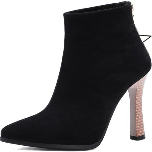 Oversized Five-Pointed Star Metal Zipper Decoration Pointed Toe Super High Heel Chelsea Boots Violet Flock Simple Fashion boots