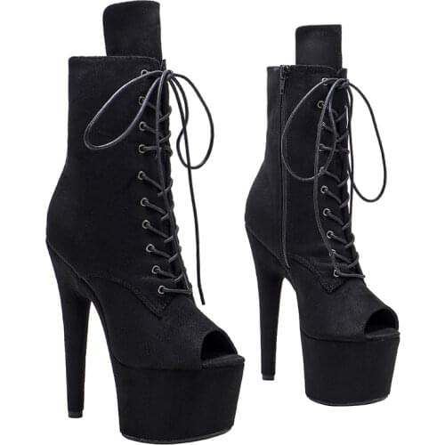 Leecabe 7inche Pole dance boot with suede covered High Heel platform open toe Pole Dance boots