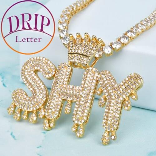 Crown Bail Drip Letters Custom Name Necklaces For Men Cubic Zircon Hip Hop Jewelry
