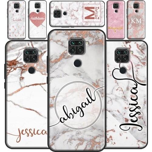 PERSONALISED ROSE MARBLE INITIALS NAME Case For Redmi Note 10 7 8 9 Pro Funda For Redmi Note 9S 8T Coque For Redmi 9 A 9C 9T K40