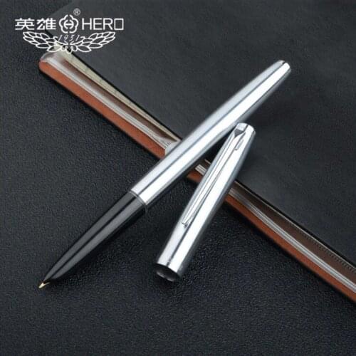 Hero 388 Fountain Pen Financial Tip 0.38mm Extra Fine Silver Arrow Clip Ink Pens Steel Metal Classic Office School