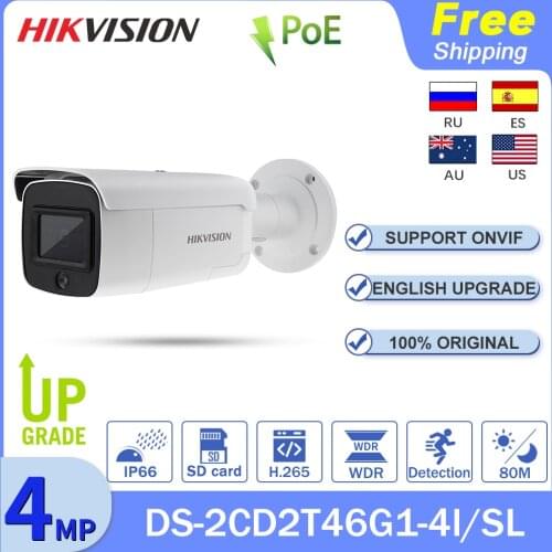 Hikvision IP Camera Darkfighter 4MP DS-2CD2T46G1-4I/SL Outdoor PoE H.265 Strobe Light Audio Alarm Security SD Card IR 80m IP66