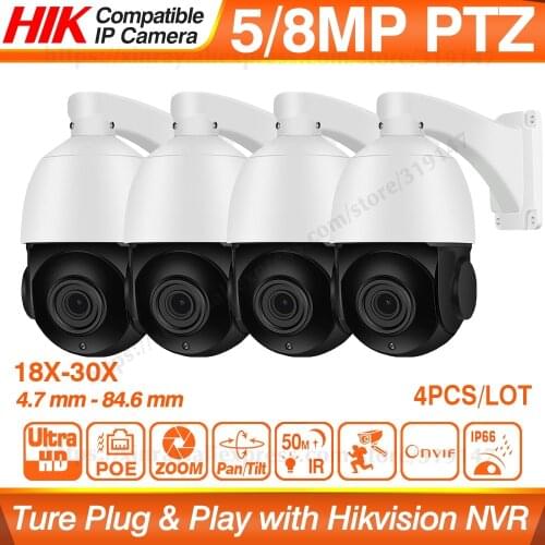PTZ IP Camera 5MP 8MP 18X-30X ZOOM Waterproof Mini Speed Dome Camera Outdoor IR 50M H.265 CCTV Security Camera IP ONVIF 4PCS