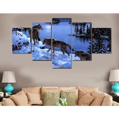 HD Printed Snow Wolf Lake Painting on Canvas Wall Pictures For Living Room Good Quality Modular Pictures Cuadros Decoracion