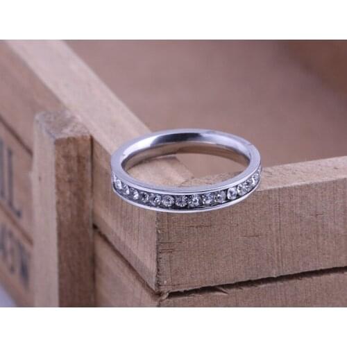 Korean Fashion C Zircon Stone Surrounded Sliver Titanium Steel Ring Quality women Luxury Brand Jewelry accessories