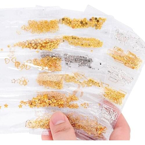 MEET ACROS1 Pack Mixed 3D DIY Hollow Metal Frame Nail Art Decorations Gold Rivet Manicure Accessories DIY Shell Slider Nail Stud