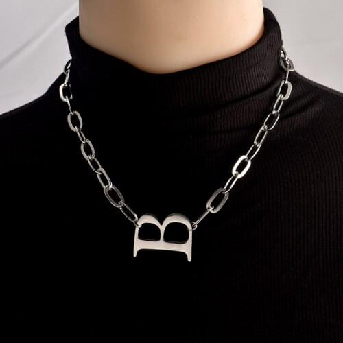 Trendy Silver Color Titanium Steel Letter B Chain Choker Necklace for Women Girl Exaggeration Geead Chain Titanium Steel Jewelry