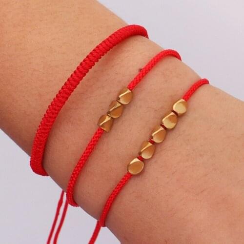 Fashion Popular New 3PCs Set Bracelet Hand-Woven Dorje Knot Hand Line Bracelet of Red String Irregular Copper Bead Bracelet