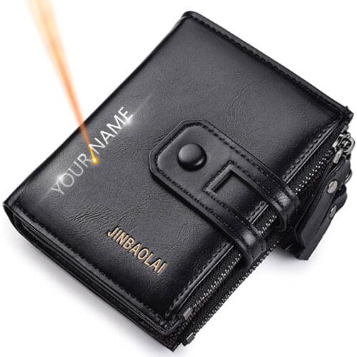 2019 Men Wallets Short PU Leather Double Zipper Hasp Men Purses Card Holder Coin Pocket Vintage High Quality Brand Men Wallets
