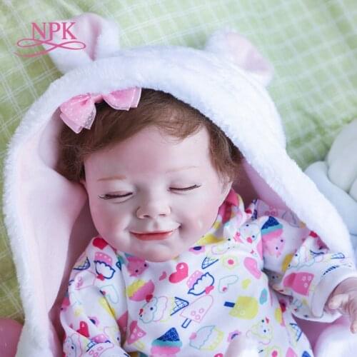 NPK 55CM sleeping reborn newborn baby April in blanket full body silicone soft real touch collectible high quality art doll