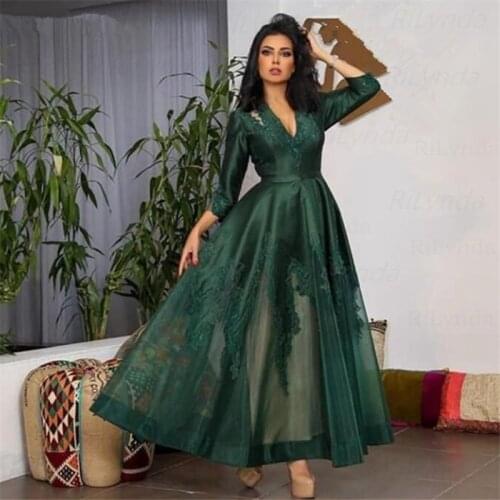 Sexy V Neck Formal Evening Dress Long Sleeve Prom Party Dress Side Split Longo Party Gown Custom Made