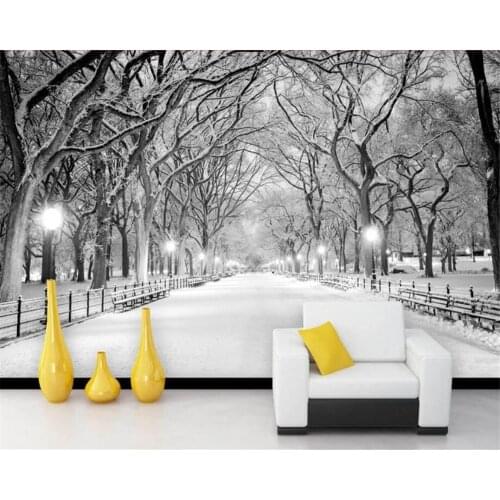 Beibehang Custom wallpaper modern black and white woods road snow scene TV living room sofa background wall 3d wallpaper tapeta