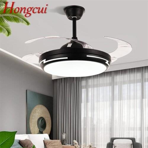Hongcui Ceiling Fan Light Invisible Black Lamp With Remote Control Modern Simple LED For Home Living Room