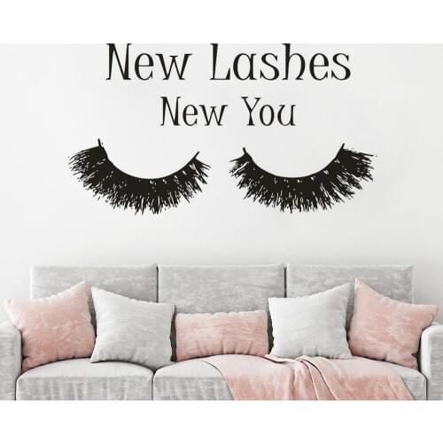 Eyelashes Vinyl Wall Decal Beauty Salon Decoration Lashes Extension Wall Murals New Lashes New You Quote Wall Sticker AZ145