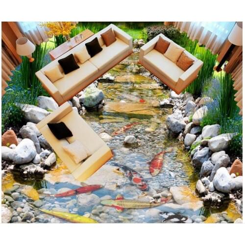 3d pvc wallpaper Creek Fish 3D flooring pvc self-adhesive wallpaper waterproof wallpaper for bathroom wall