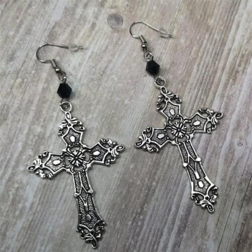 Gothic Cross Earrings Witchy Alternative Victorian Witchy Punk Statement Halloween Rock Silver Colour Jewelry Fashion Women Gift