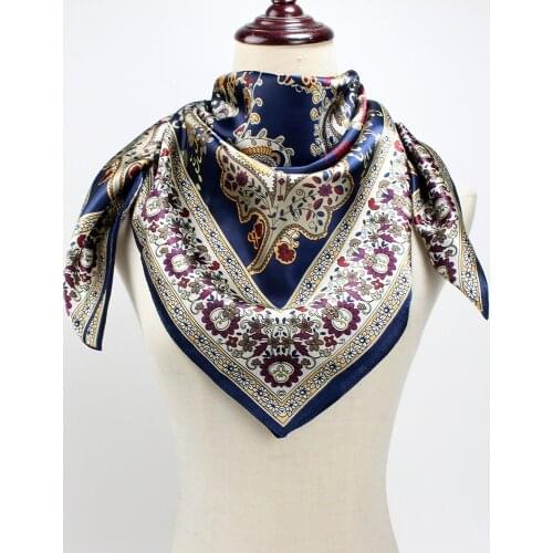 2019 Fashion Silk Satin Hijab Scarf For Women Square Shawl Handkerchief Bag Hair Scarfs Kerchief 90*90cm Neck Scarves and Shawls