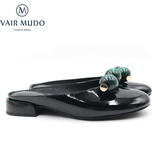 VAIR MUDO Women Slides Shoes High Quality Black Spring Summer Autumn Elegant Fashion Round Toe Patent Leather Shoes Women LT46