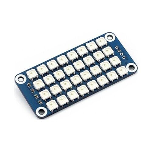 True Color RGB LED HAT For Raspberry Pi,Colorful Display,4×8 RGB LED (WS2812B),Adjustable 256 Levels,24-bit True Color,800Kbps