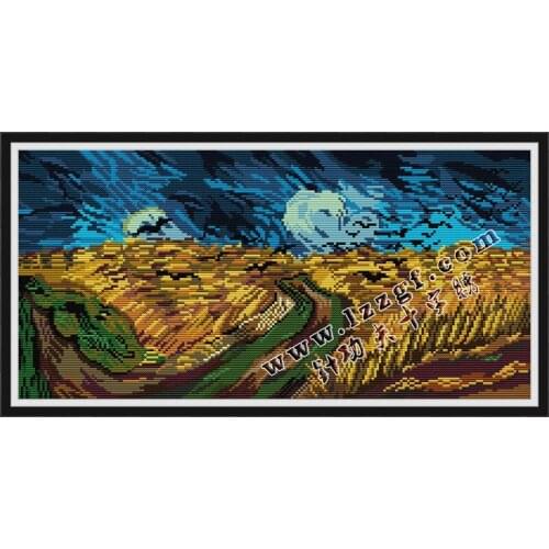 Everlasting Love Van Gogh-Wheat Field with Crows Flying Chinese Cross Stitch Kits Ecological Cotton Wedding Decoration For Home